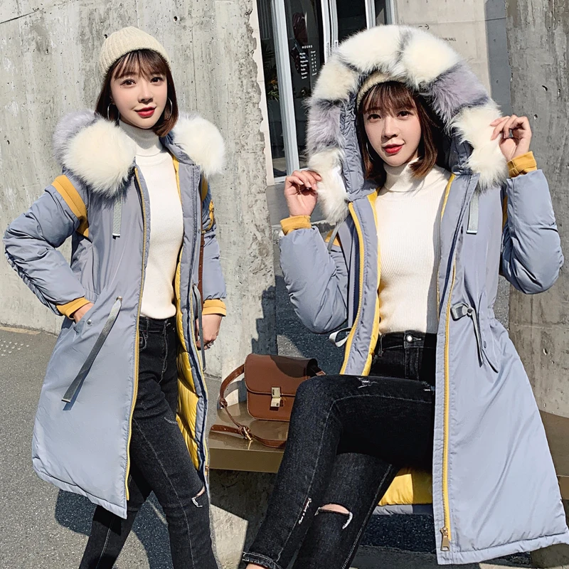 Best 2019 new large fur collar hooded Jacket women winter X long Adjustable Waist parka warm coat thicken cotton jacket women parkas