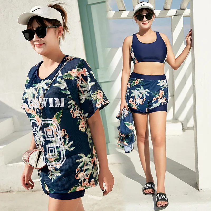 

2019 New Style Split Type Swimwear Women's Korean-style with Numbers Printed Fashion Boxer Bathing Suit Beach Holiday Swimming S
