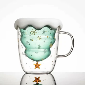 

Creative Double-layer Glass Christmas Tree Star Water Cup High Temperature Mug Glass Christmas Tree Star Wishing Cup 300ml