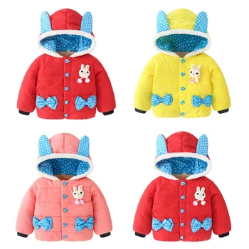 

Baby Girls Coat Jacket Newborn Infant Girl Cotton Padded Coats Thicken Cartoon Rabbit Long Ear Hooded Outwear Warm Clothes New