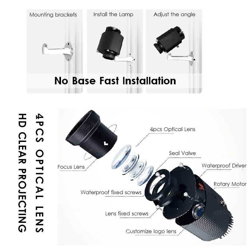 Indoor 30W Standstill Static Gobo Projector Custom Logo Proyector Advertise shores marks shop restaurants KTV door Brand Patterns Shows (5)