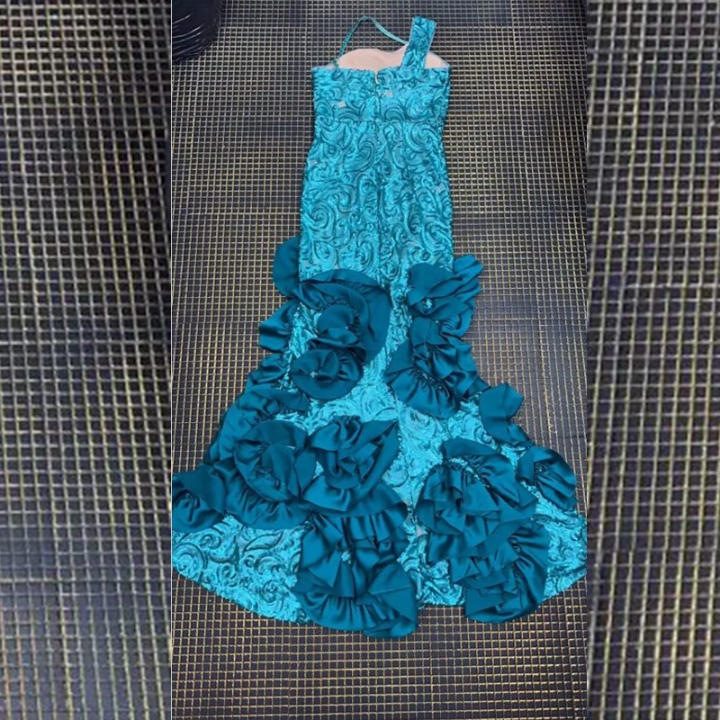 Женское Элегантное Длинное платье Vestidos, синее сексуальное облегающее платье на одно плечо для вечеринки, макси платья знаменитостей, модные цветочные платья