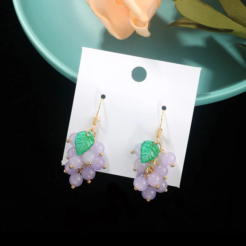 

Sweet summer fresh sweet beaded ear hook fruit cherry dangling leaf earrings butterfly jewelry gold earrings for women