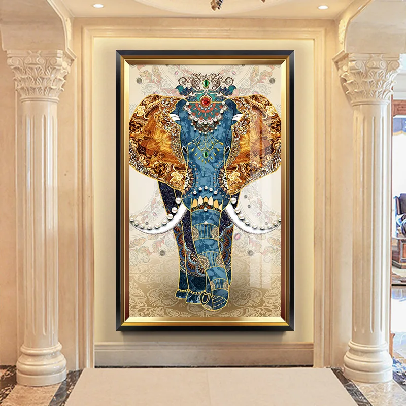 QIANZEHUI, алмазная вышивка, Круглый Алмазный Благоприятный Слон вертикальный полный горный хрусталь алмазная живопись вышивка крестиком