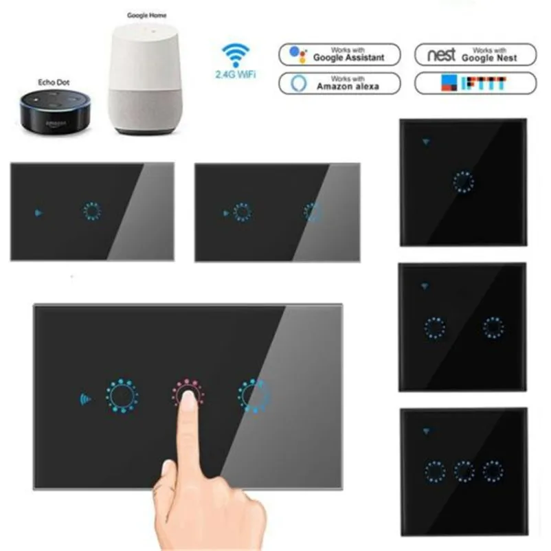 Interruptor de Controle Interruptor de Chave de Toque de Controle de Voz Interruptor de Luz de Parede Wifi Inteligente Remoto Interruptor – 2 3 Gang Eua ue au Reino Unido Regulamento 1
