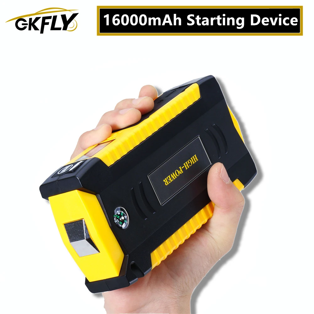 Gkfly alta capacidade 16000mah dispositivo de partida impulsionador 12v portátil carro saltar arranque cabos banco potência carregador bateria do carro