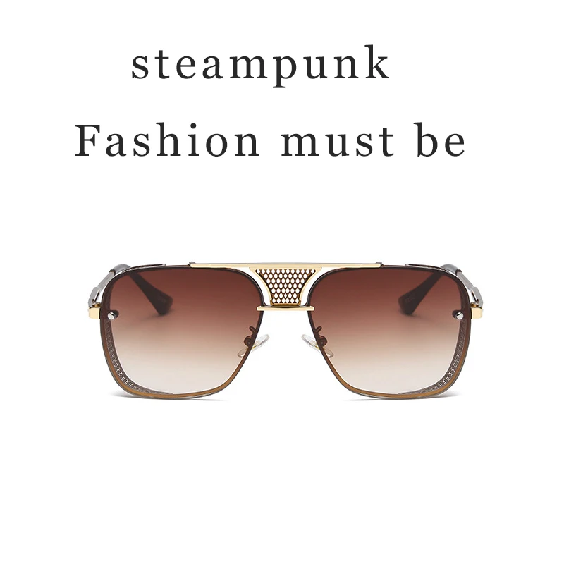 2021 New Style Square Sunglae til mænd Fahion Steampunk Glae Hollow Out Oculo De Sol Maculino Vintage Punk_voghion.com