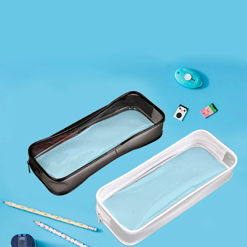PVC Pen Bag Pencil Clear Case Cosmetic Bag Large Capacity Bag With Zipper Stationery Cosmetic Storage Convenient Student Pen Bag