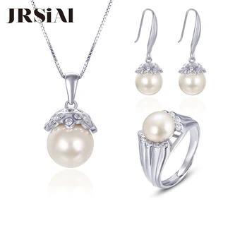 

JRSIAL 925 Sterling Silver Jewelry Freshwater Pearl Pendant Zircon Bead Earrings Adjustable Ring Fashion Jewelry Set JRP0125