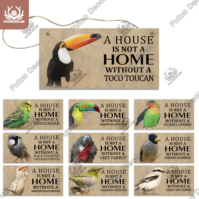 Putuo Decor Birds Sign Wood Hanging Plaque Wood Animal Signs Lovely Friendship Wooden Pendant for Cage House Home Wall Decor 1