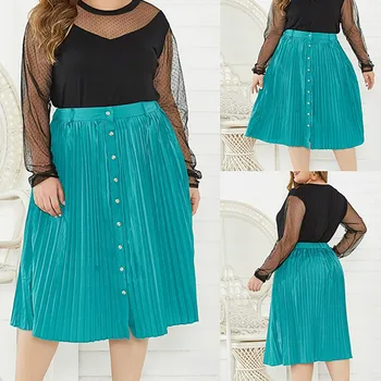 

2020 New Skirts Fashion Women Solid Print Button Pleated A-line Elastic Waiste Vintage Skirt Promotions Lady Girls Skirts