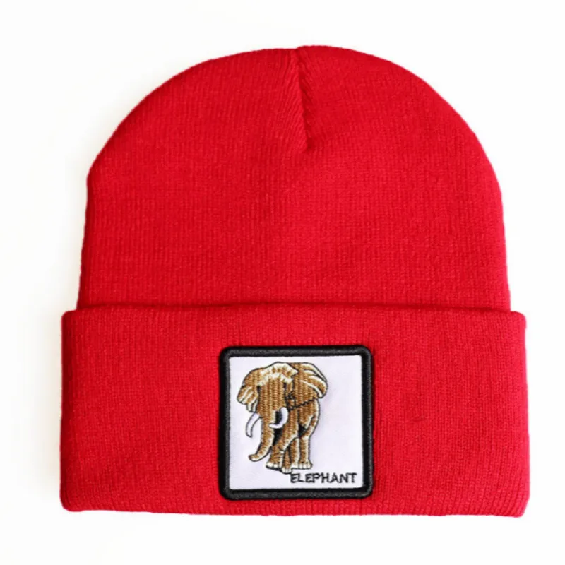 Elephant red Зимняя вязаная шапка с животными, модные мужские шапки в стиле хип-хоп, уличная шапка Kpop Skullies Beanie, Лыжная зимняя Лыжная шапка - Цвет: Elephant red
