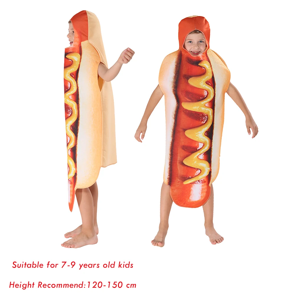 Hot dog Kids Карнавальные, вечерние, забавные костюмы для костюмированной вечеринки, Хеллоуина, для взрослых, рождественское, семейное нарядное платье, праздничная одежда для детей с изображением пиццы и хот-дога - Цвет: Hot dog Kids