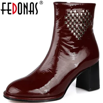 

FEDONAS Sexy Rhinestone Women Ankle Boots Patent Leather Round Toe Platform High Heels Shoes Woman Wedding Party Boots Winter