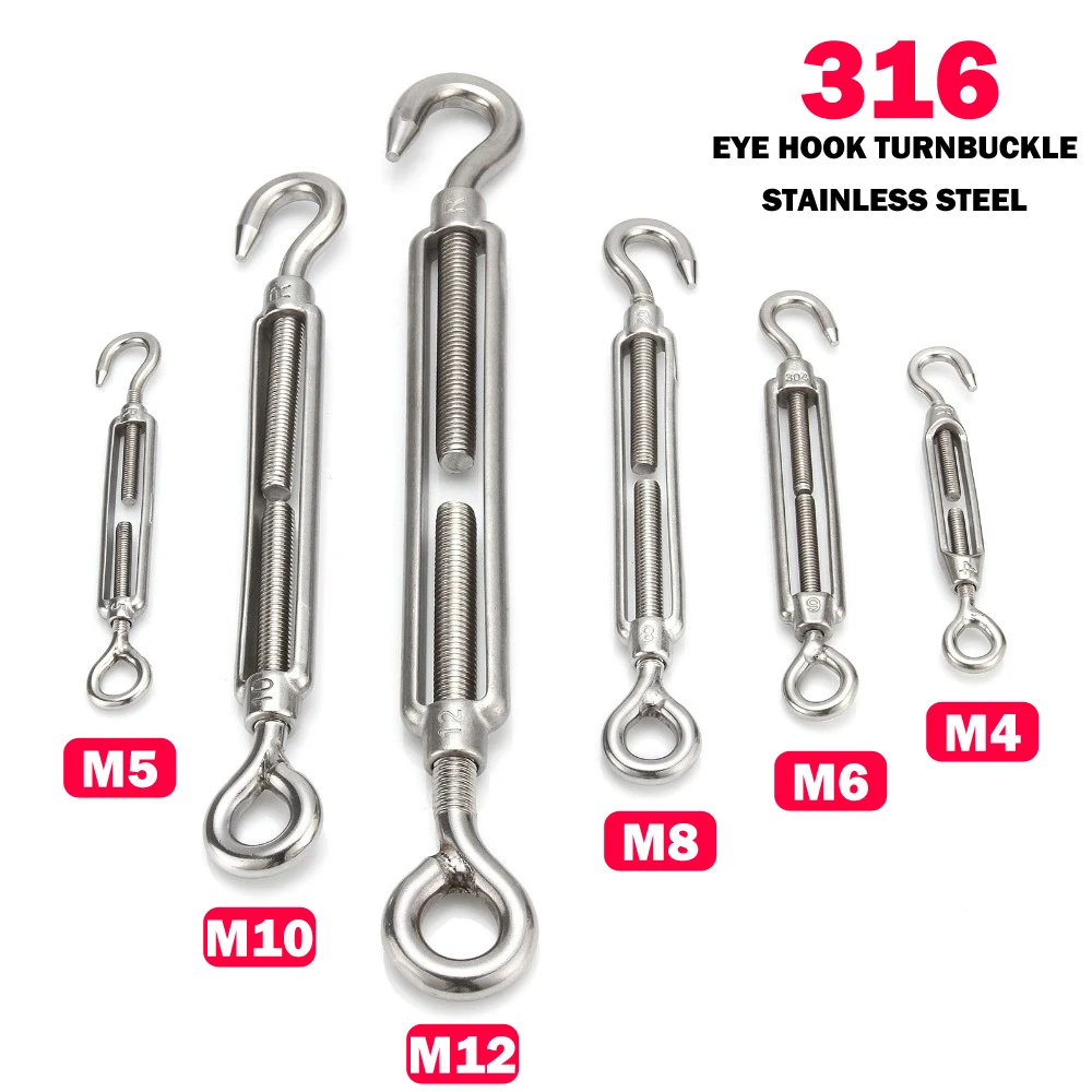 4 шт. M4/M5/M6/M8/M10/M12 крючок для крючков с застежкой из нержавеющей стали 316 регулируемая цепь Такелажный крюк вращается цепь натяжитель троса