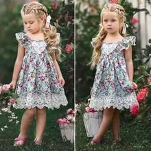 Лидер продаж; сезон лето; милое детское платье с цветочным узором и рукавами-крылышками и открытой спиной для маленьких девочек; кружевное праздничное платье принцессы с цветочным рисунком в стиле пэчворк