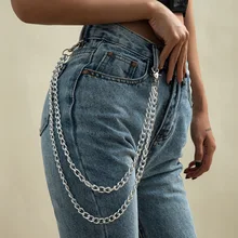 

Trendy Double Layer Metal Chain Pendant Pants Keychain Fashion Hip hop Street Jewelry For Women Simple Trousers Chain Keyschain