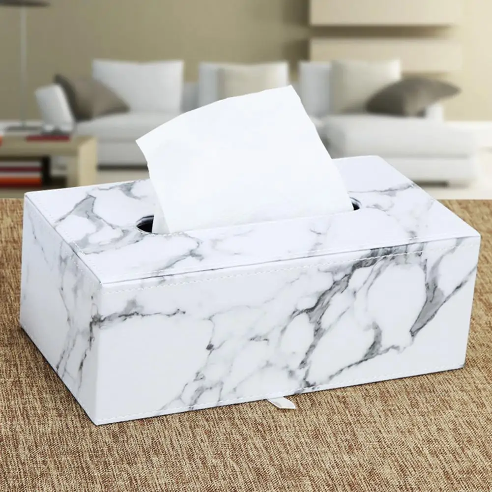 Nordic Fashion Marble Pattern High-quality PU Leather Drawer Box Rectangular Paper Box Household Leather Tissue Napkin Holder 3