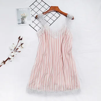 

Wmyqdlq Ladies Pajamas Summer Ice Silk Thin Striped V-neck Suspender Skirt Simulation Silk Home Service Wholesale