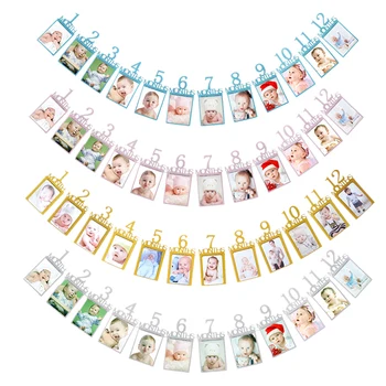 

1Set Happy Birthday Frist Birthday Banners 12 Months Photo Bunting Baby Shower Paper Garland Boy Girl Party Decoration Supplies