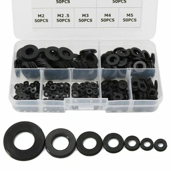 

350PCS Black Nylon Flat Ring Plain Repair Washer Gasket Metric M2-M8 Type Pack