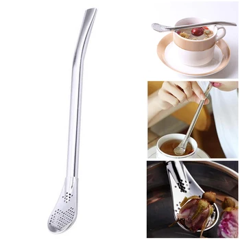 

1PC Reusable Multifunction Stainless Steel Smooth Flow Yerba MateTea Bombilla Straws Filtered Spoons Drinking Straw Spoon