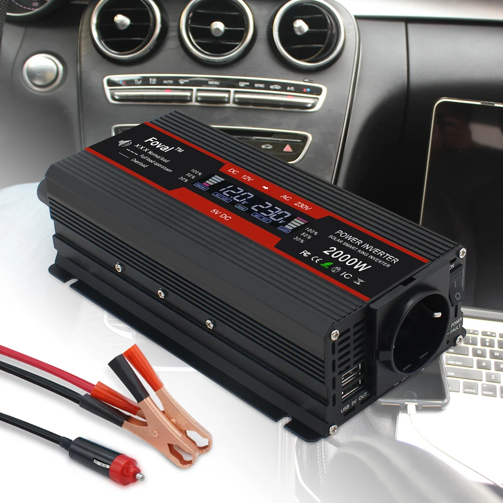 Display Lcd Solor Power Inverter Dc 12V/24V A Ac 220V 230V 1500W/2000W/2600W Convertitore Di Tensione Nero Presa Ue Accessori Auto