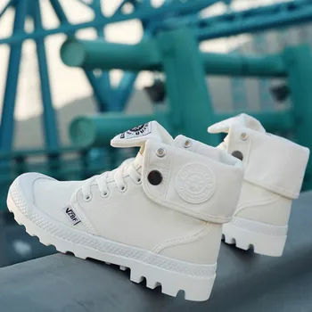 

High Top Sneakers Canvas Shoes Women Walking Shoes White Flat Female Basket Sports Lace Up Trainers Shoe J1-10