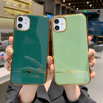 

LOVECOM Electroplated Heart Phone Case For iPhone 11 Pro Max XR XS Max 7 8 6 6S Plus X Solid Color Soft TPU Back Cover Gifts