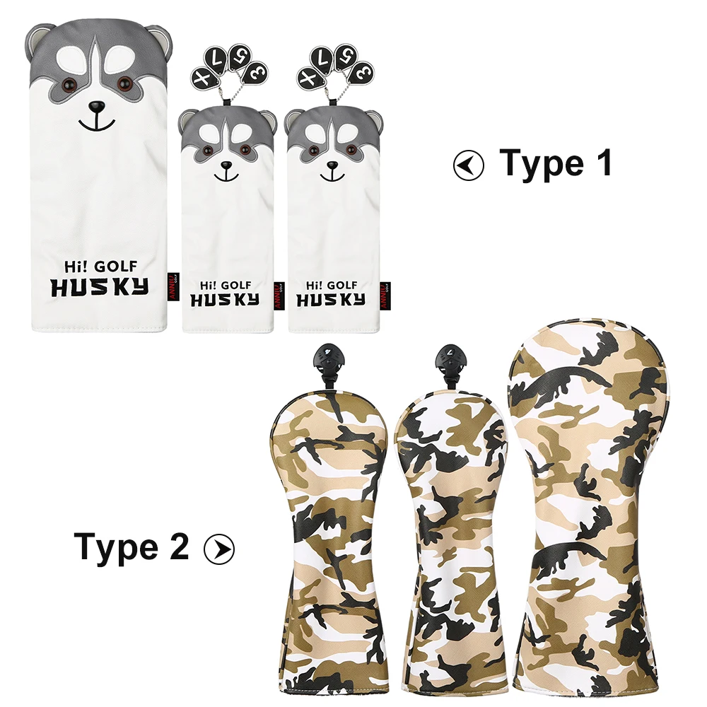 Из искусственной кожи 3 шт гольф головы Чехлы#1#3#5 Вудс клубов головной убор пылезащитный мультфильм собака головной убор Гольф аксессуары