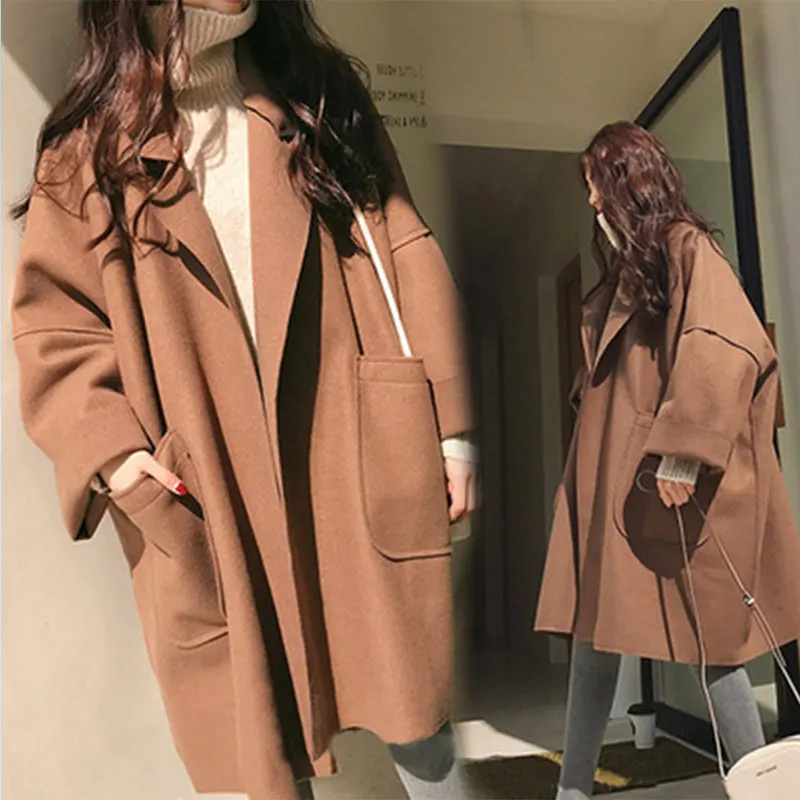 Camel Новое Женское осеннее пальто, корейский Свободный плащ, шерстяное пальто, верблюжье, повседневное однобортное модное весеннее шерстяное пальто SS637 - Цвет: Camel