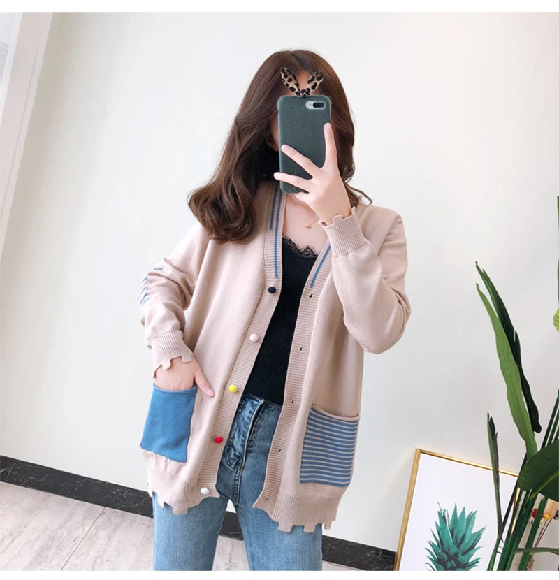 

2019 New Fashion Wool Knit Cardigan Cashmere Sweater V-Neck Short Paragraph Loose Long-Sleeved Coat Solid Color Thickening