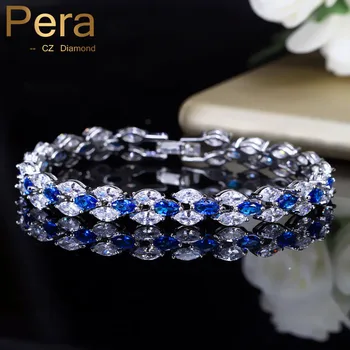 Pera Trendy Royal Tennis Prom Party Bracelets Big Marquise Blue Cubic Zirconia Stone Setting Silver Color Jewelry For Women B115