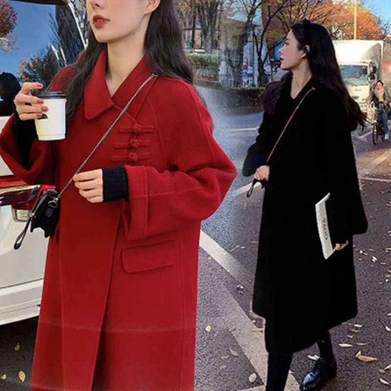 

2020 Autumn and Winter New Korean Style Loose Fashion Short-Height Woolen Coat Women's Mid-Length Waist-Tight Woolen Coat