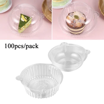 

100pcs Unique Plastic Cake Boxes And Packaging Box Cute Cupcake Box Clear Transparent Cup Cake Box Puff Pastries Sushi Boxes
