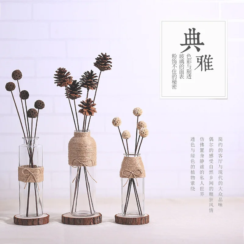Creative Nordic Glass Vases Living Room Table Decoration Transparent Water Hydroponics Flower Rope Dry Flower Vase Diy Bottle