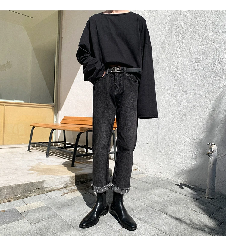 Мужские и женские уличные хип-хоп шаровары Striaght Trousers Harajuku Мужские Винтажные черные джинсы тонкие повседневные узкие джинсовые штаны