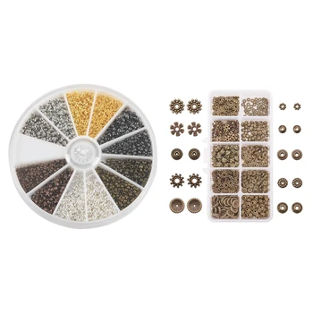 

2250 Pcs Tube Crimp Beads 2 Mm 2.5 Mm Mixed Bracelet & 1 Box 500 PCS 10-Style Antique Tibetan Bronze Spacer Beads
