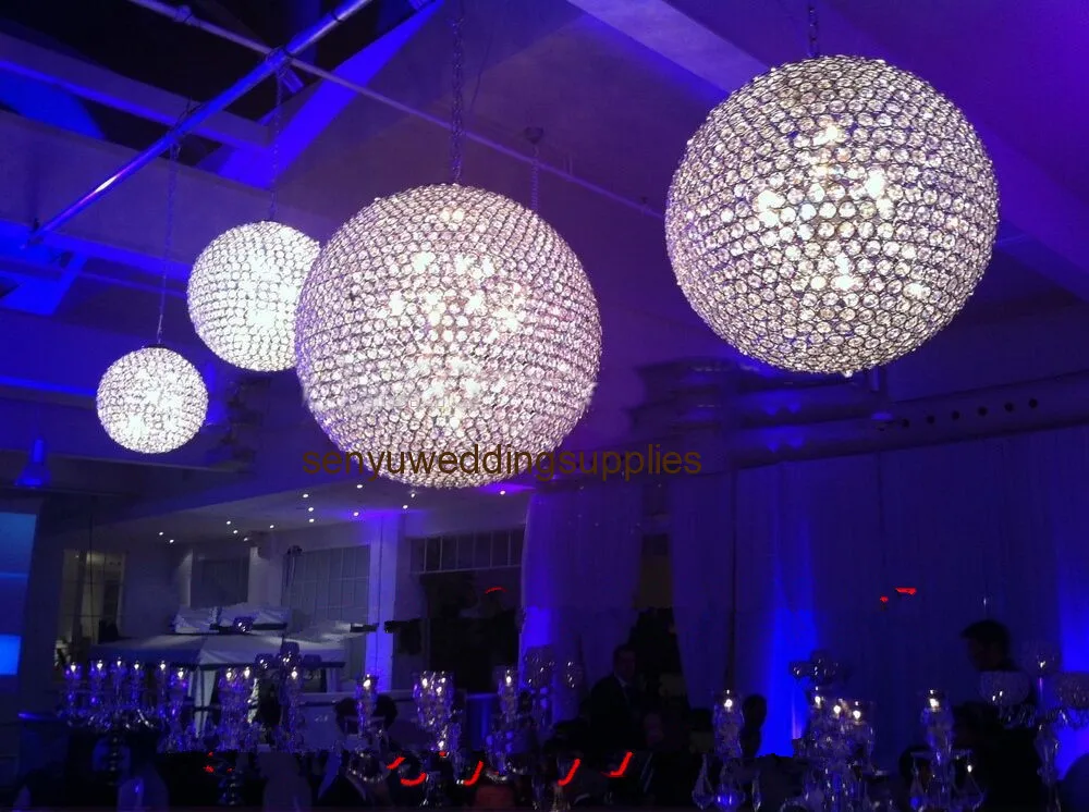 New style 10pcs)20cm diameter)silver crystal hanging ball centerpiece candle holder for wedding hall decoration senyu1345
