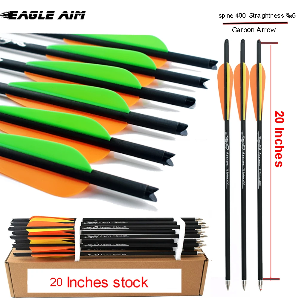 

12PCS 20 Inches Archery Carbon Arrows spine 400 with 4"vane Crossbow Bolts for outdoor Archery Hunting Shooting