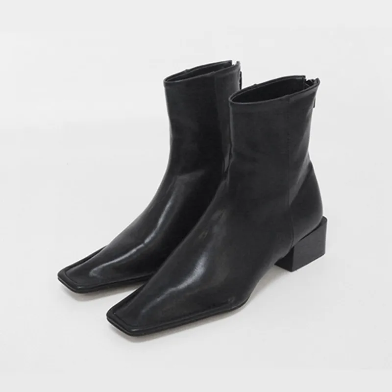 Botines de tacón bajo con punta cuadrada para Mujer, Botas cortas con  cremallera trasera, color blanco y negro, 2022|Botas hasta el tobillo| -  AliExpress