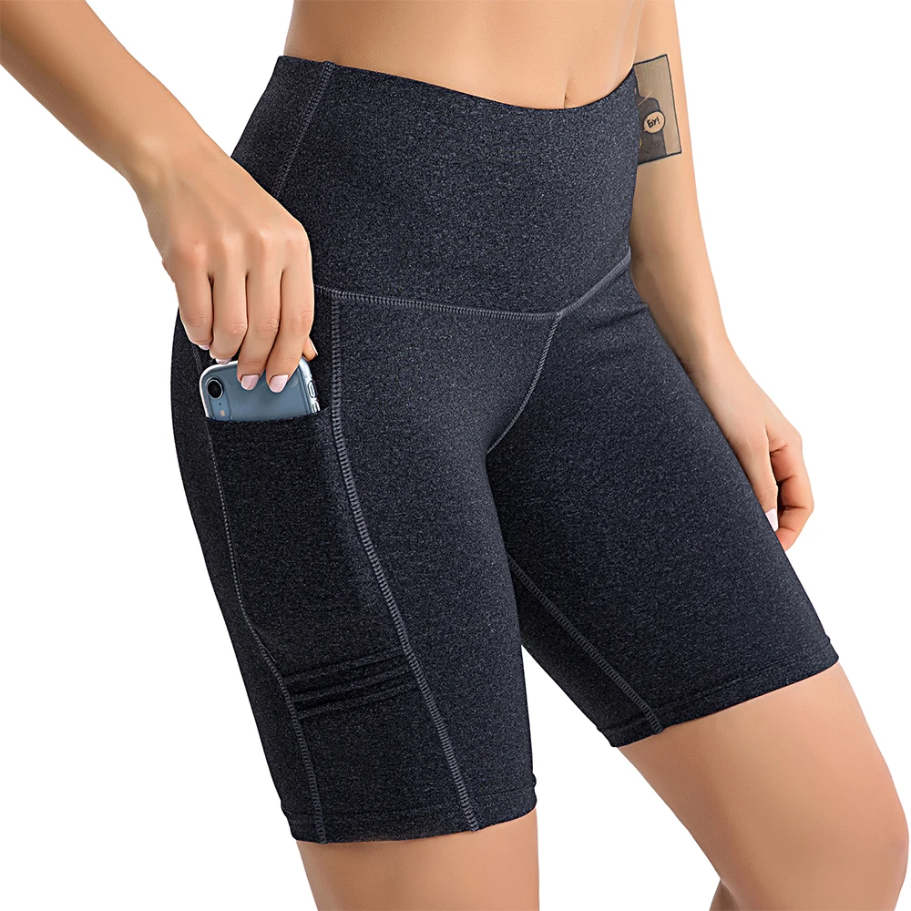 Женские Йога короткие с высокой талией тренировочные брюки для йоги беговые Компрессионные шорты животик контроль боковые карманы