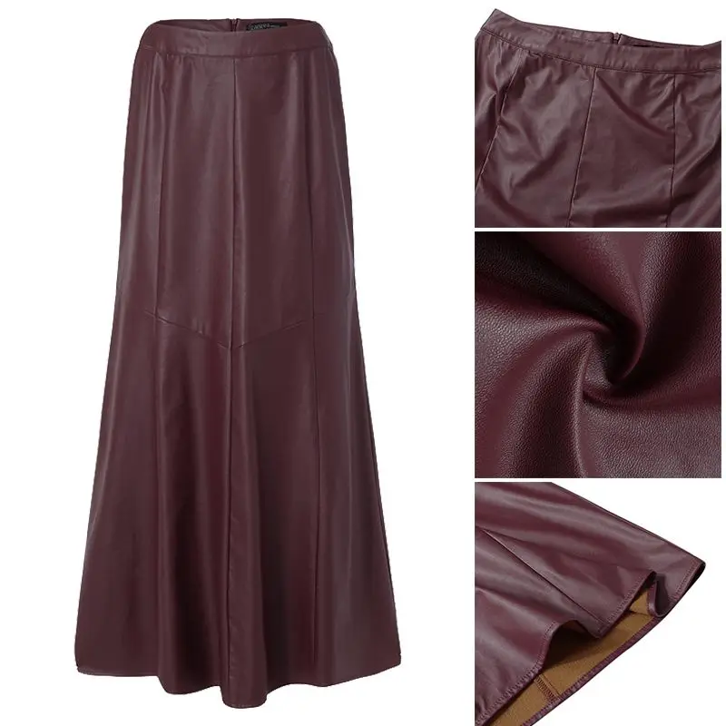 ZANZEA, черная юбка из искусственной кожи, женские юбки русалки, осень, сексуальная юбка с высокой талией, офисная юбка-карандаш средней длины, Jupe Vestido 3XL