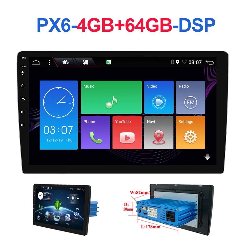 

1 din DSP Android 10 Octa Core PX6 Car Radio Stereo GPS Navi Audio Video Unit PC Wifi BT HDMI AMP 7803 OBD DAB+ SWC 4G+64G