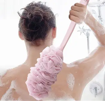 Fashion New Long Handle Hanging Soft Mesh Back Body Bath Shower Scrubber Brush Sponge For Bathroom Shower Brush New Arrival comfortable bath long crystal handle bath brush comfort back scrubber big size shower useful cuozao towel