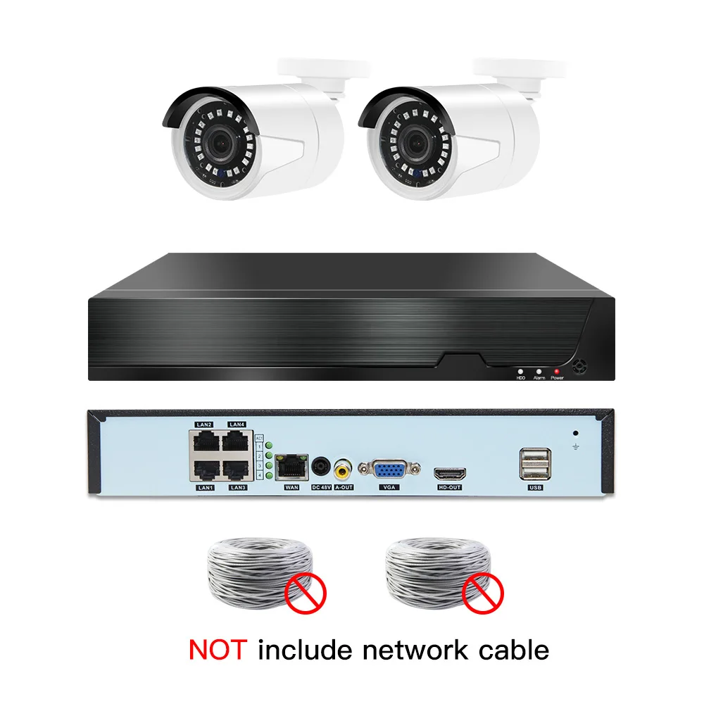 4ch 5MP POE комплекты H.265 система видеонаблюдения PoE NVR наружная металлическая Водонепроницаемая ip-камера сигнализация видеонаблюдения P2P P6Spro комплекты - Цвет: 2cams NO cable