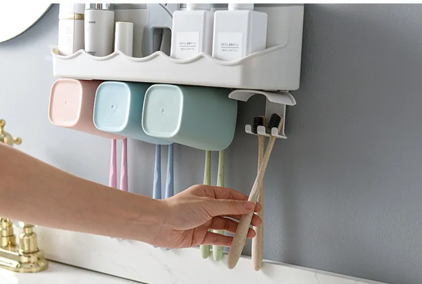 Полка для хранения зубных щеток для ванной комнаты, пробивной держатель для зубной пасты и щетки, настенный держатель для зубной чашки