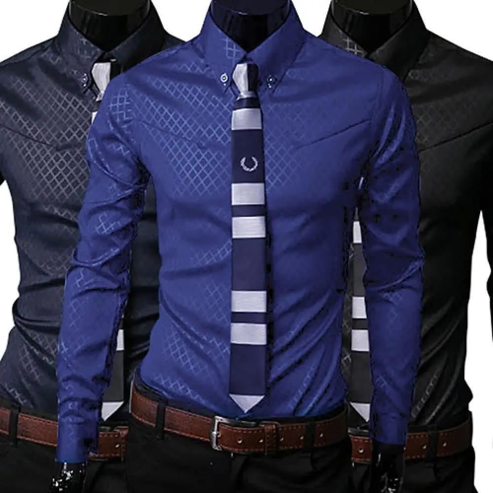 Mens Business Shirt Casual Long Sleeved Shirt Men Argyle Luxury Business Style Slim Fit Dress dress shirts men casual shirts
