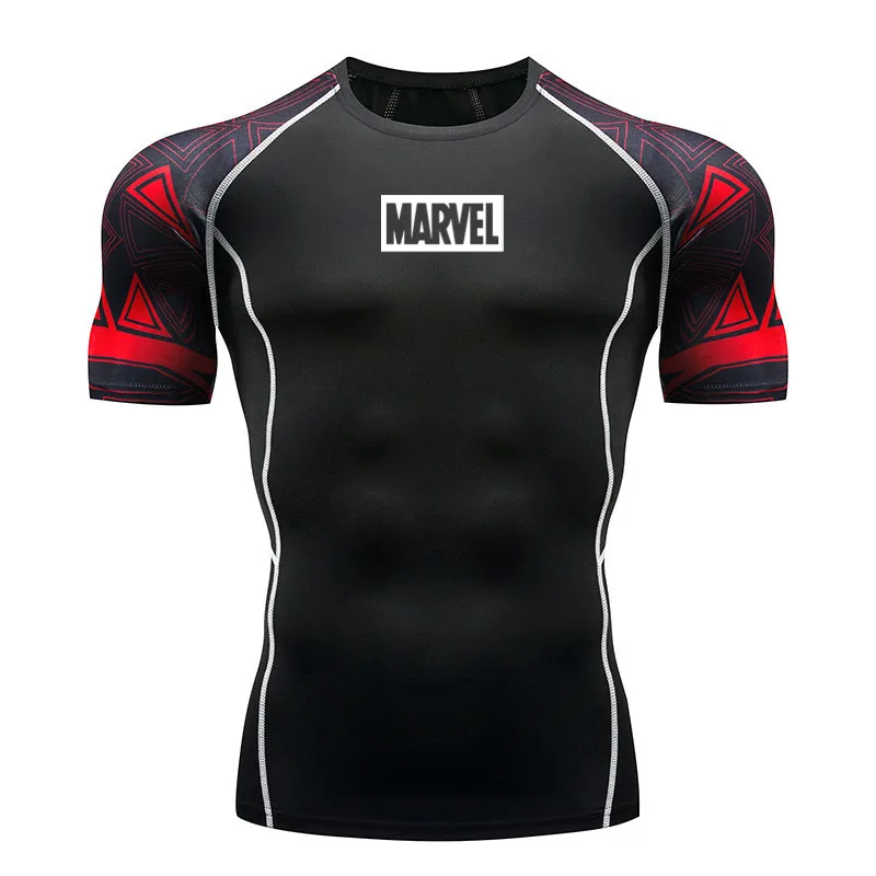Новинка, хит, брендовая футболка Marvel, быстро сохнет, мужские компрессионные рубашки, для спортзала, фитнеса, трико, топ, футболка для бега, спортивная одежда, Рашгард