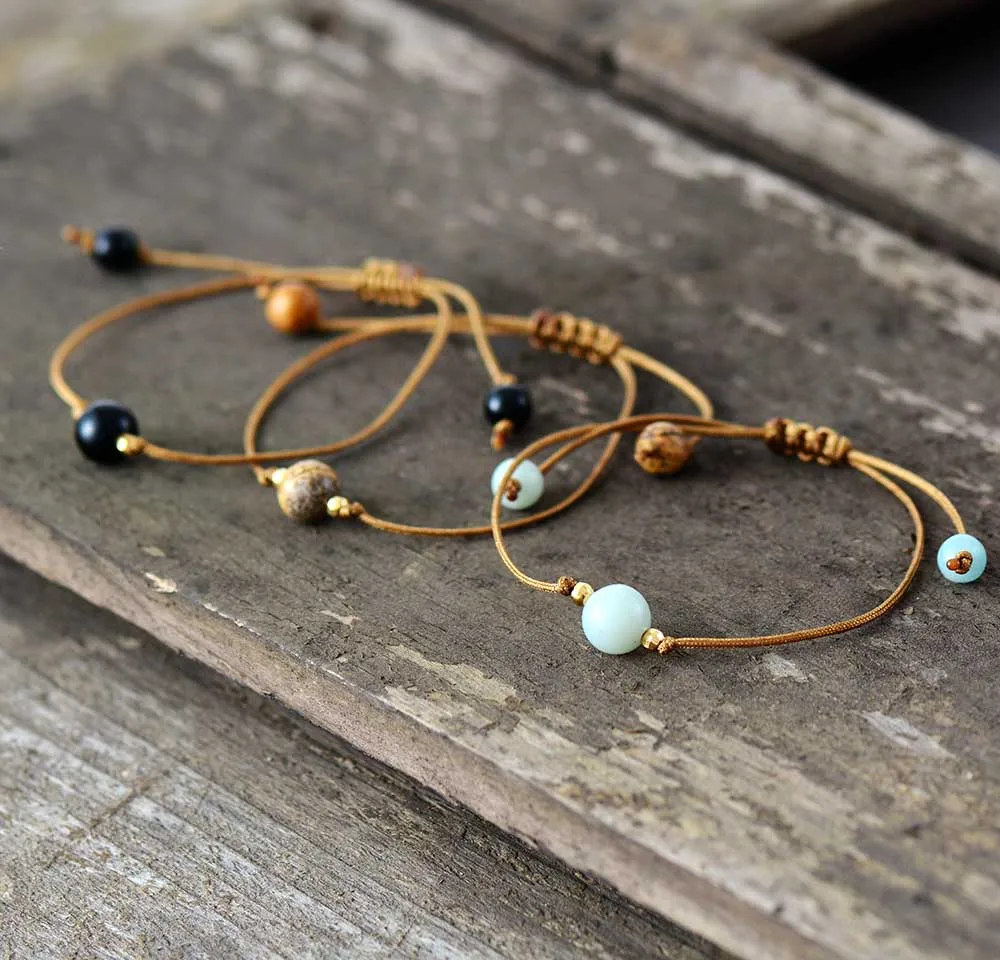 Boho Bracelet Handmade Natural Stone Wax Cord Simple Bracelet Birthday Gift Dropshipping Jewelry Friendship Bead Bracelet